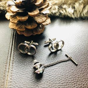 Vintage men’s Swank faceted stone silver cuff link tie pin set